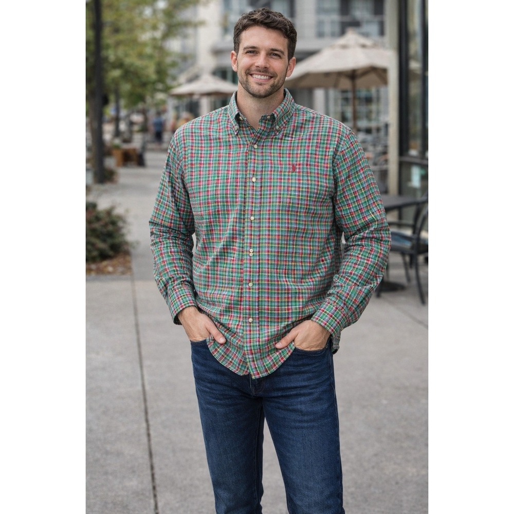 Ralph Lauren Men Classic Fit Plaid Button Down Shirt Green Red Purple Size Large